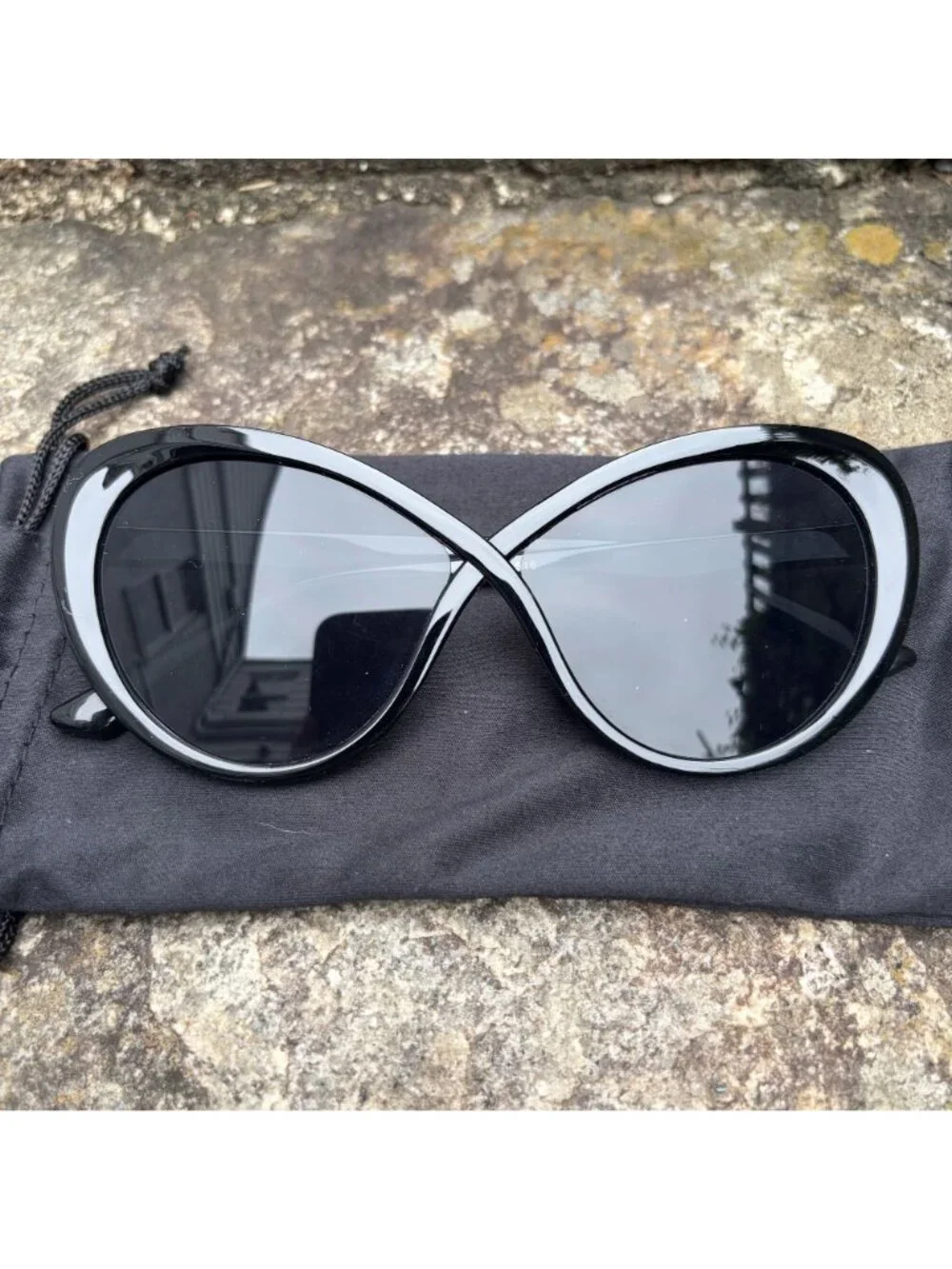 Crossover Bridge Infinity Sunglasses Glossy Black Oversized Butterfly Cat Eye